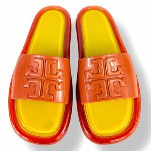 Tory Burch Bubble Jelly Slide Sandals Waterproof Flip Flops Orange Yellow Sz 9